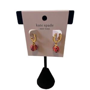 Kate spade beautiful red, black, gold & pave crystal ladybug huggie hoops.